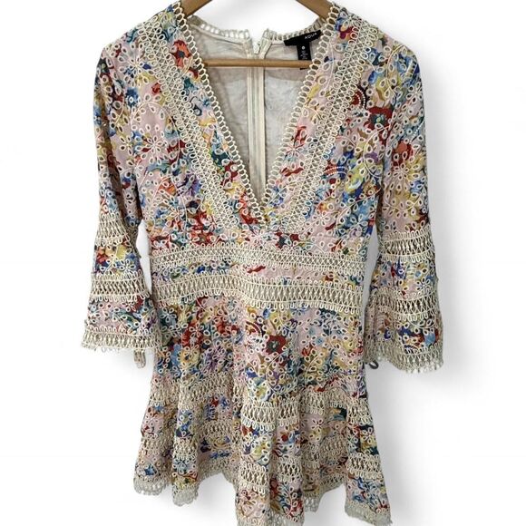 Aqua Print Ruffled Cotton Mini Dress - Picture 2 of 8